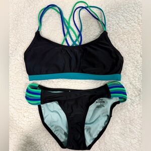 Prana Black Green Blue Bikini Small